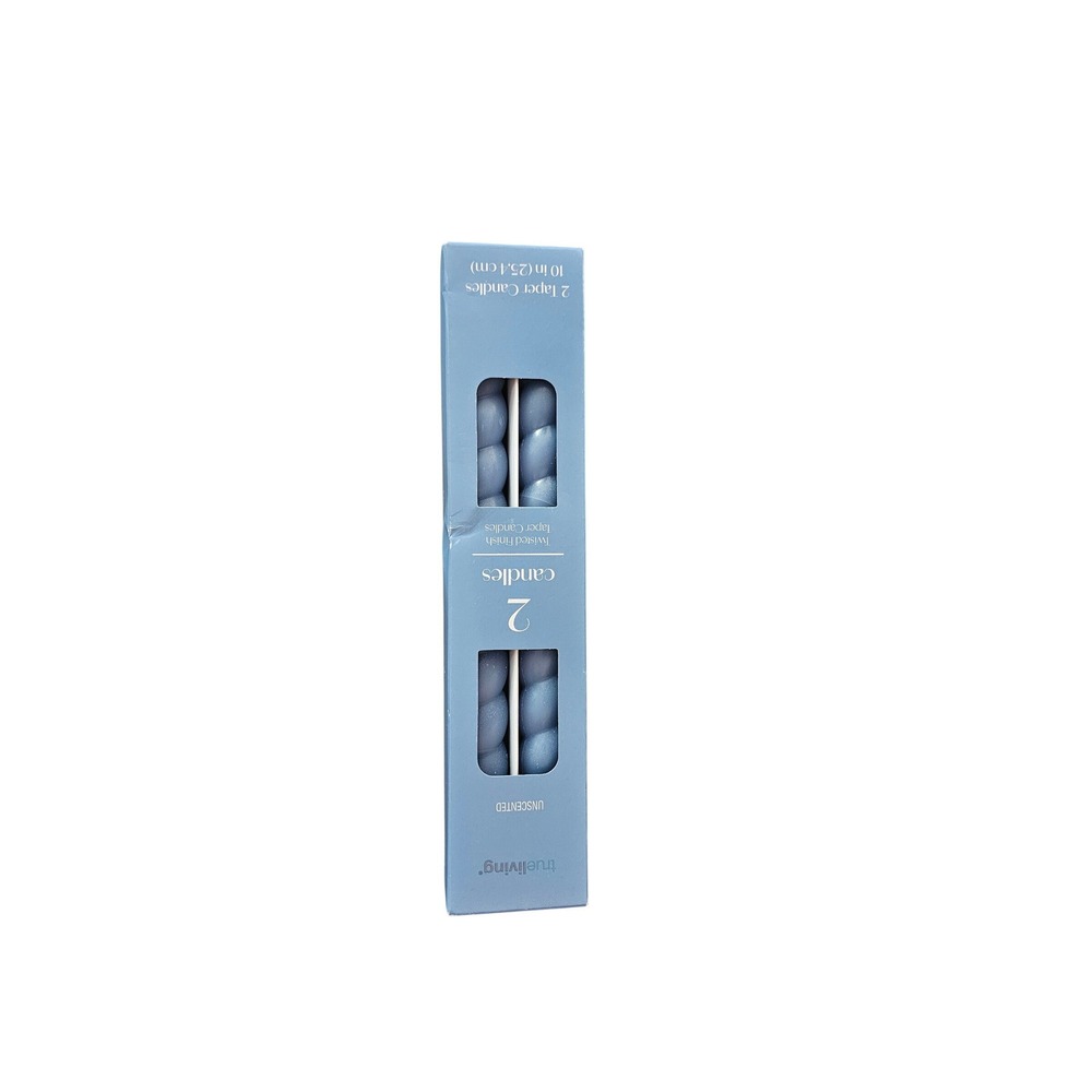 Trueliving Blue Twisted Finish Unscented Taper Candles 2 Pack 10in  #249-250